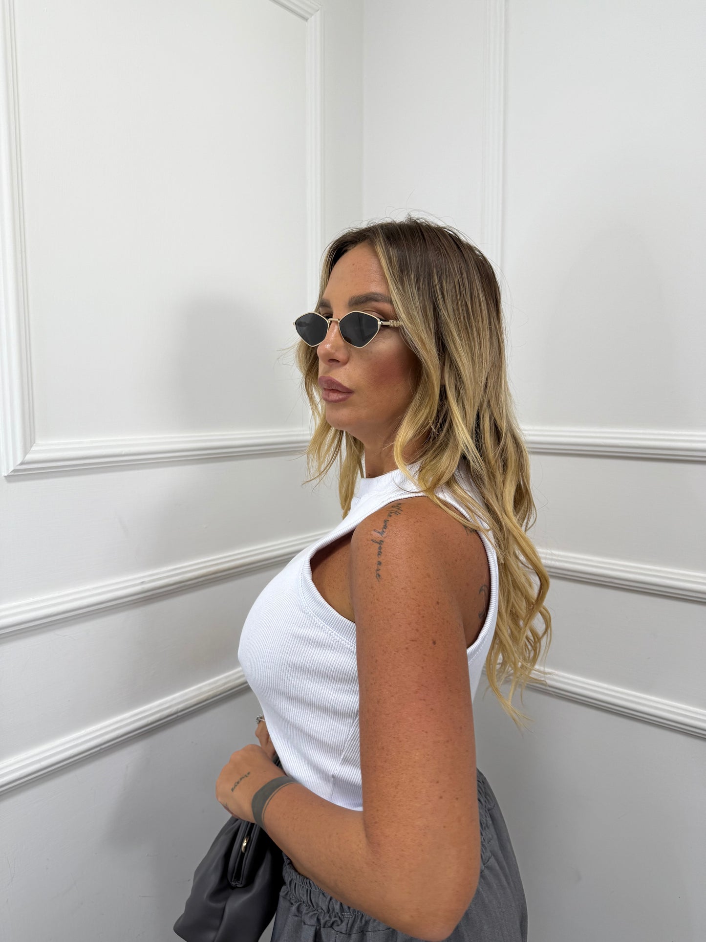 Canotta a costine scollo america Curvy dalla 46/52 bianca