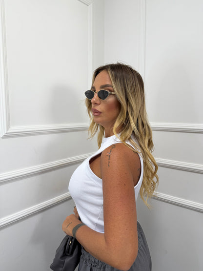 Canotta a costine scollo america Curvy dalla 46/52 bianca