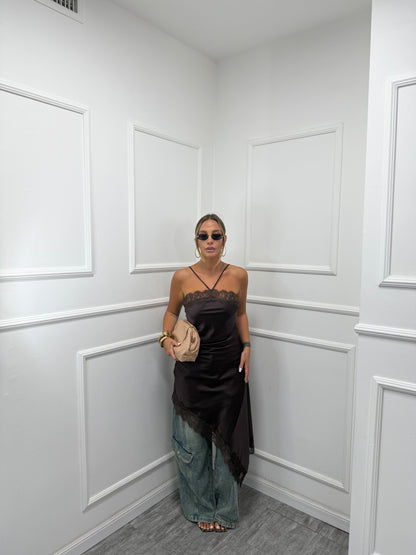 Abito lingerie in satin Amelì cioccolato 53819