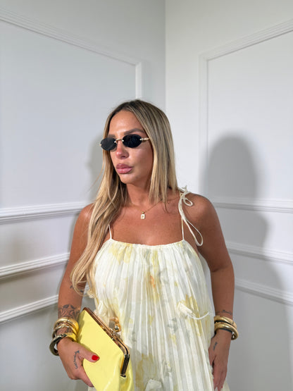 Abito plisse lungo in chiffon Cheryl giallo pastello j9465