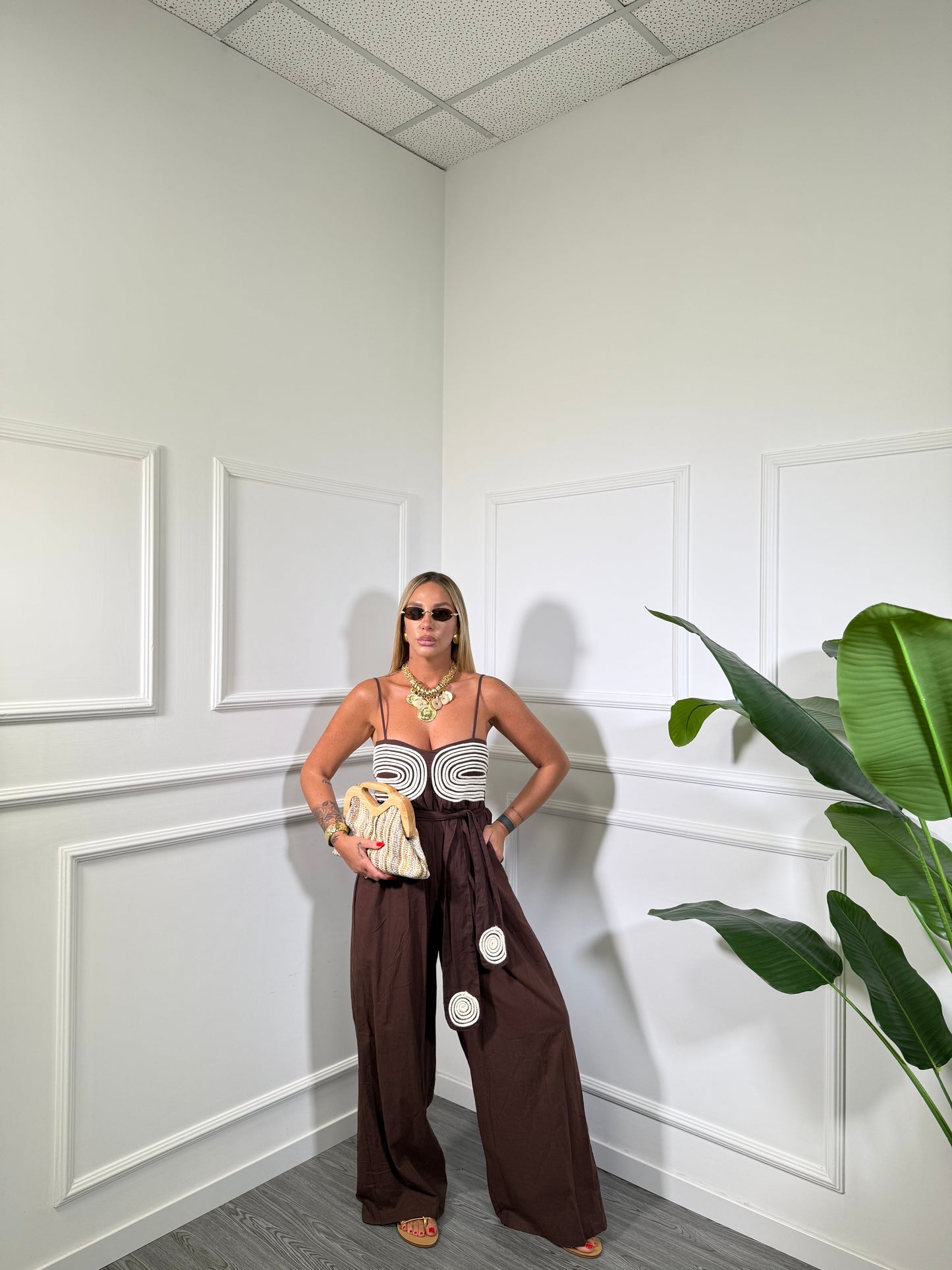 Jumpsuit misto lino Creta cioccolato lm521