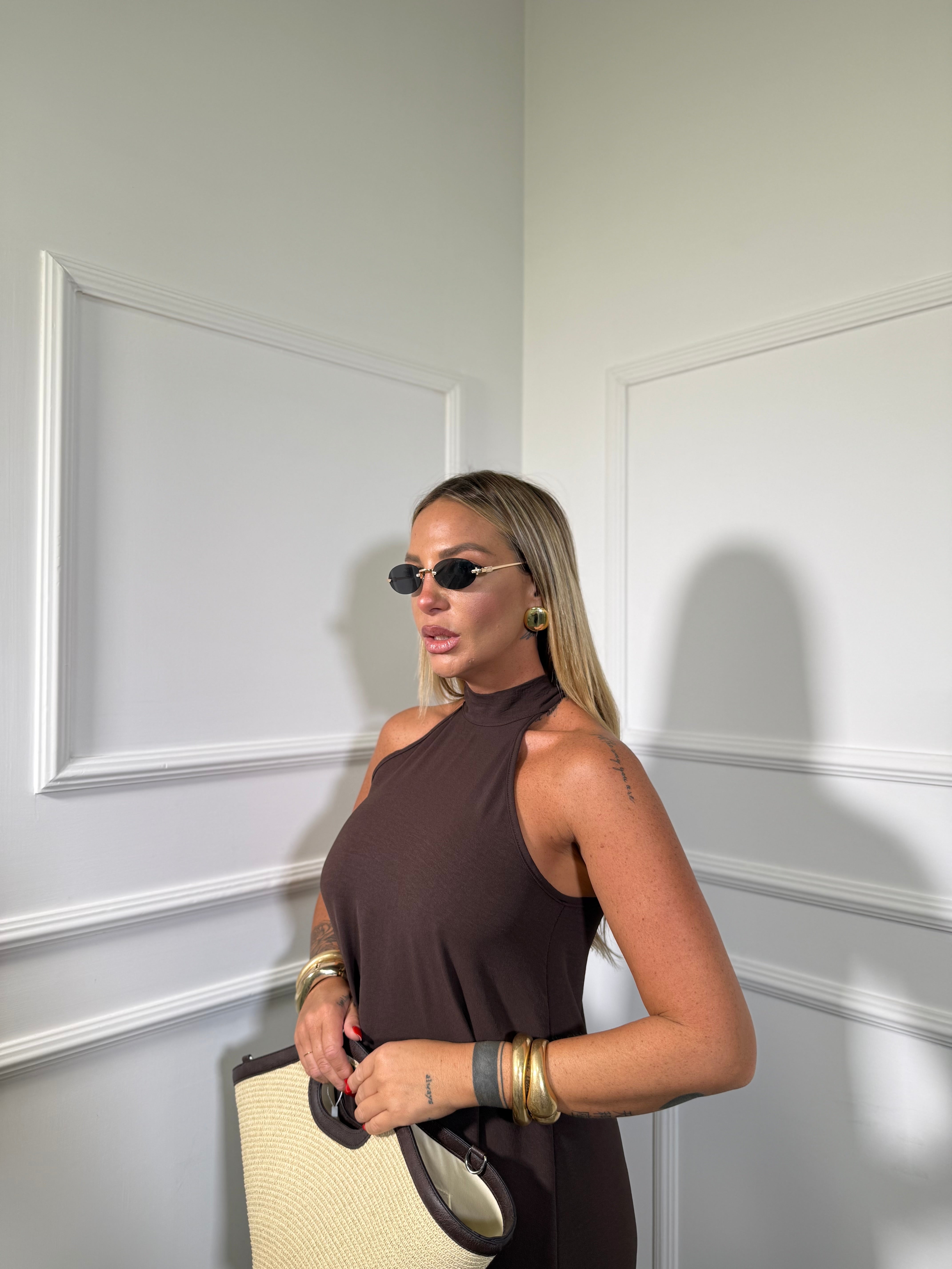 Abito midi scollo americano Selene (vari colori) 6125