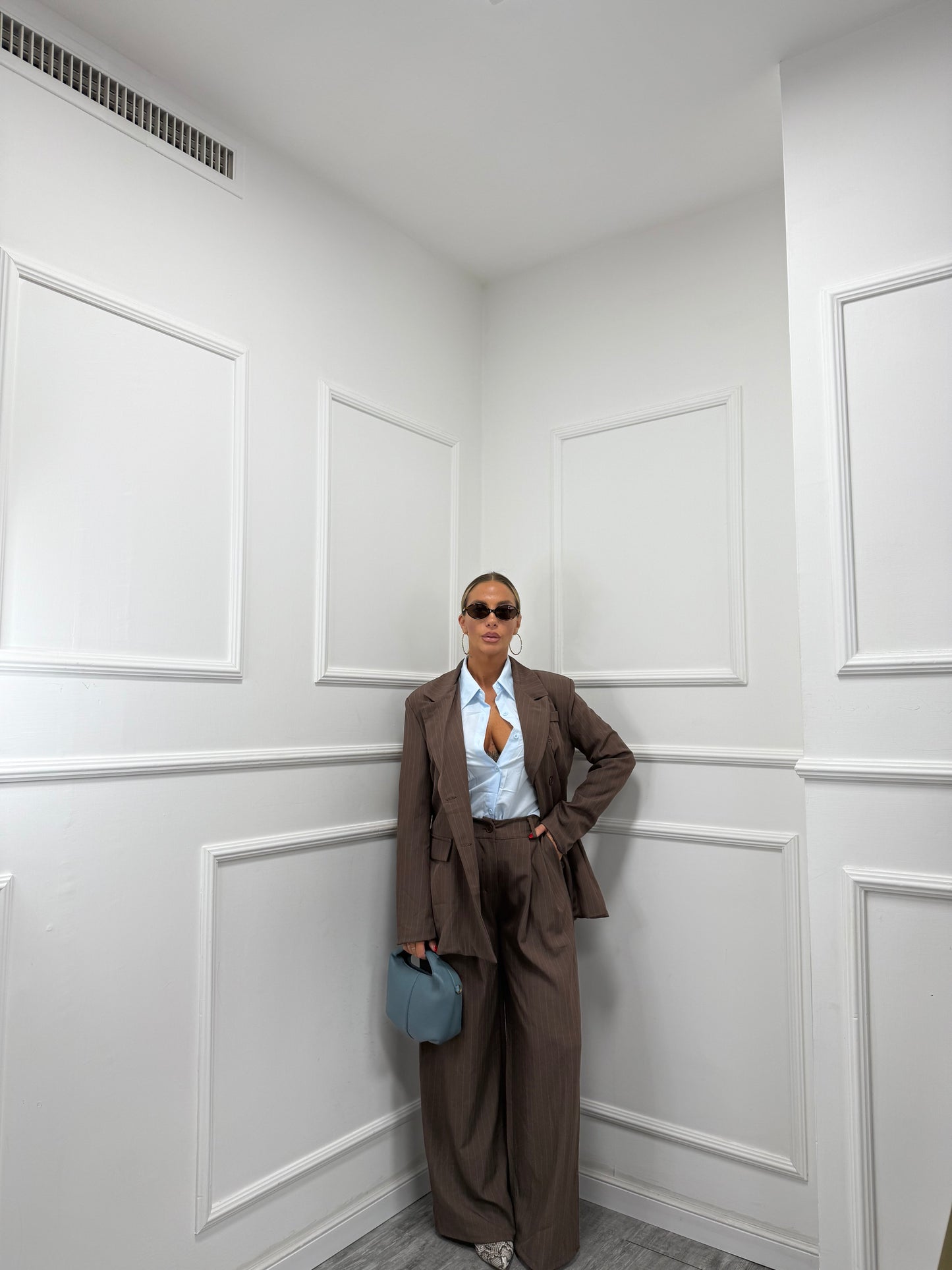 Tailleur gessato Smith caffè my19526