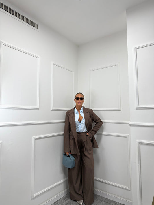 Tailleur gessato Smith caffè my19526