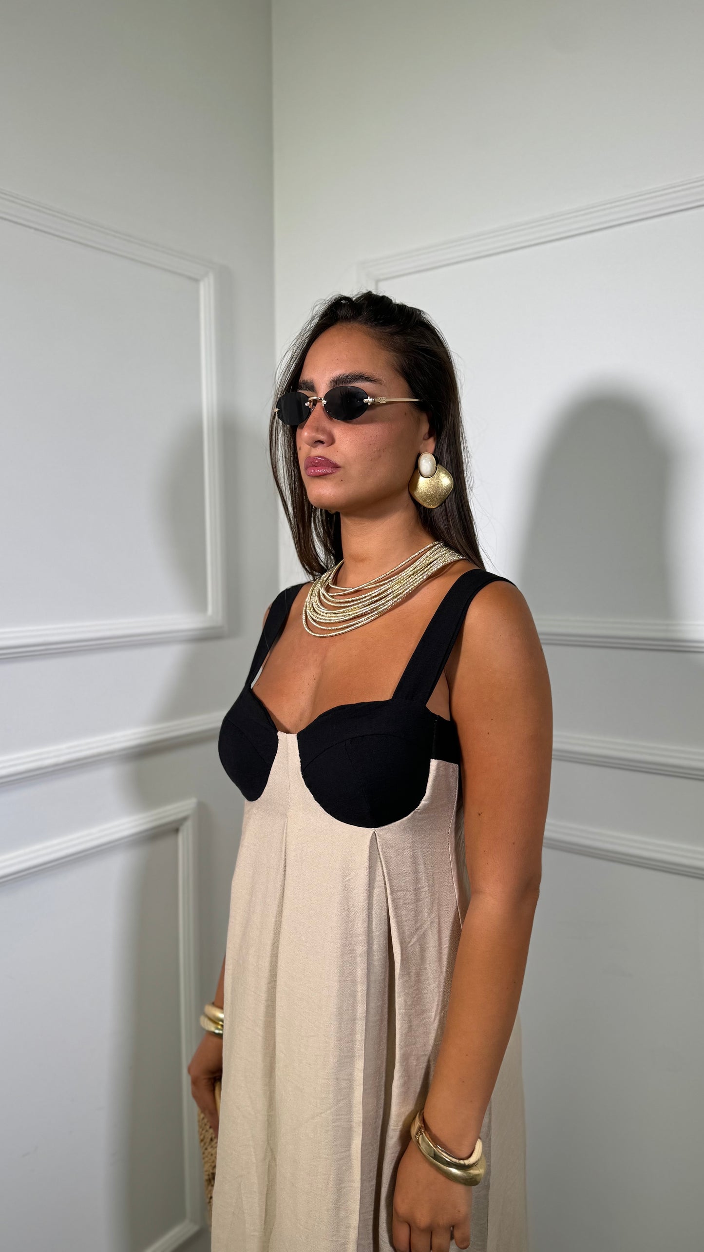 Abito midi in viscosa con fiocco Cancun beige 5253