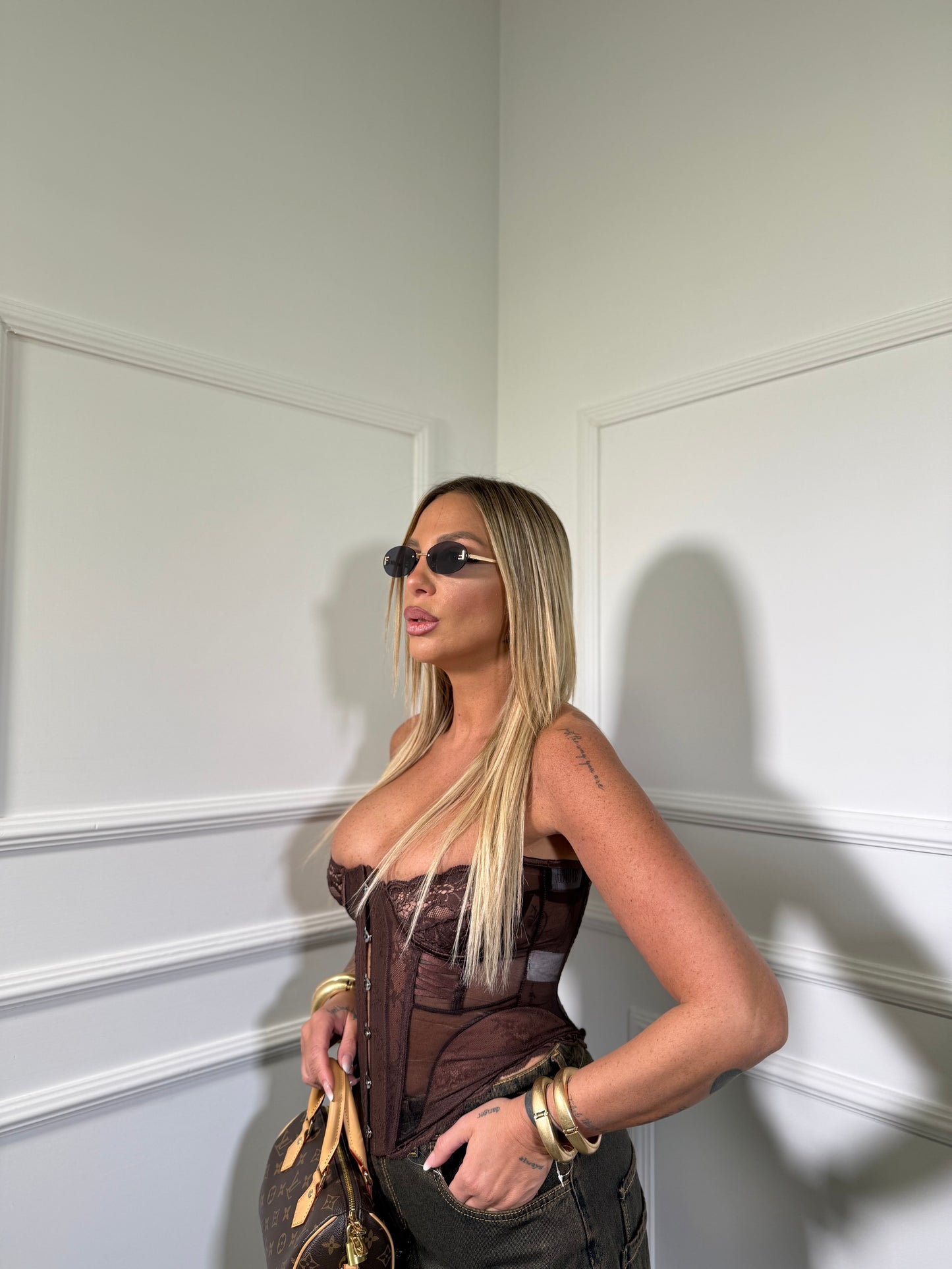 Bustier velato stringato Rebel cioccolato 6901