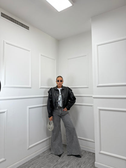 Chiodo ecopelle martellata Nora nero 76 premium quality