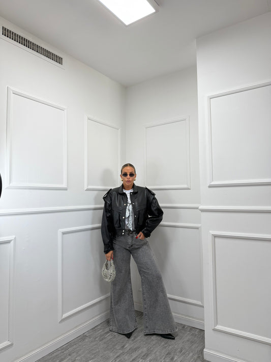 Chiodo ecopelle martellata Nora nero 76 premium quality