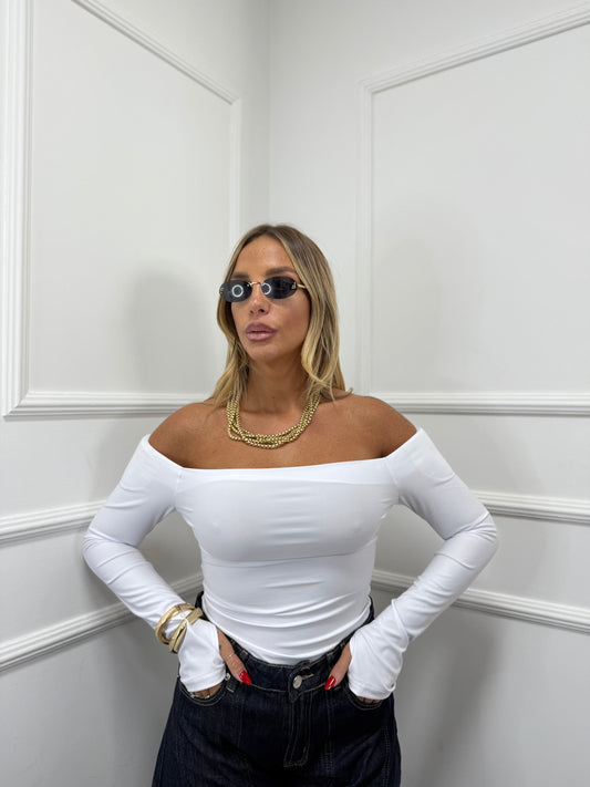 Body scollo a barca con spalline bianco 16370