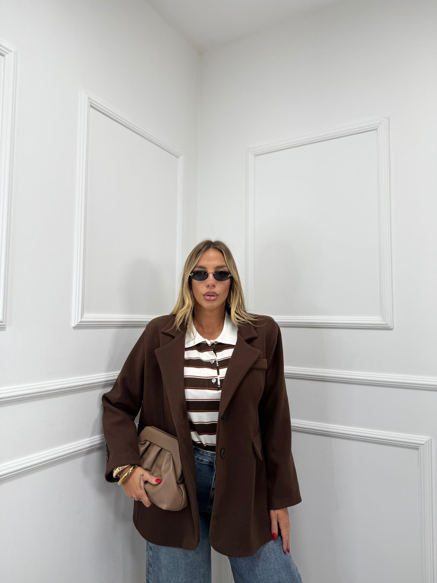 Blazer coat in panno oversize Must Have cioccolato 22305