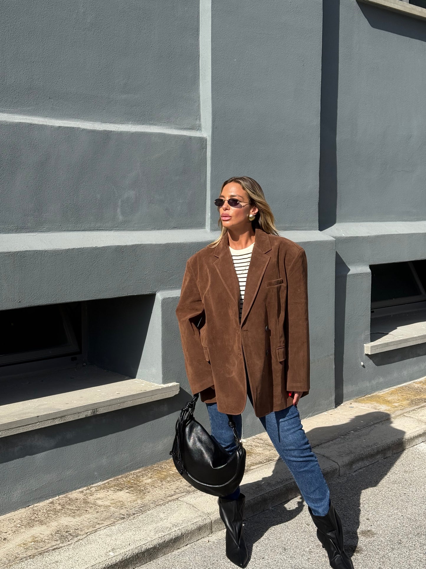 Blazer oversize eco camoscio Ambra marrone 240338 by lumina