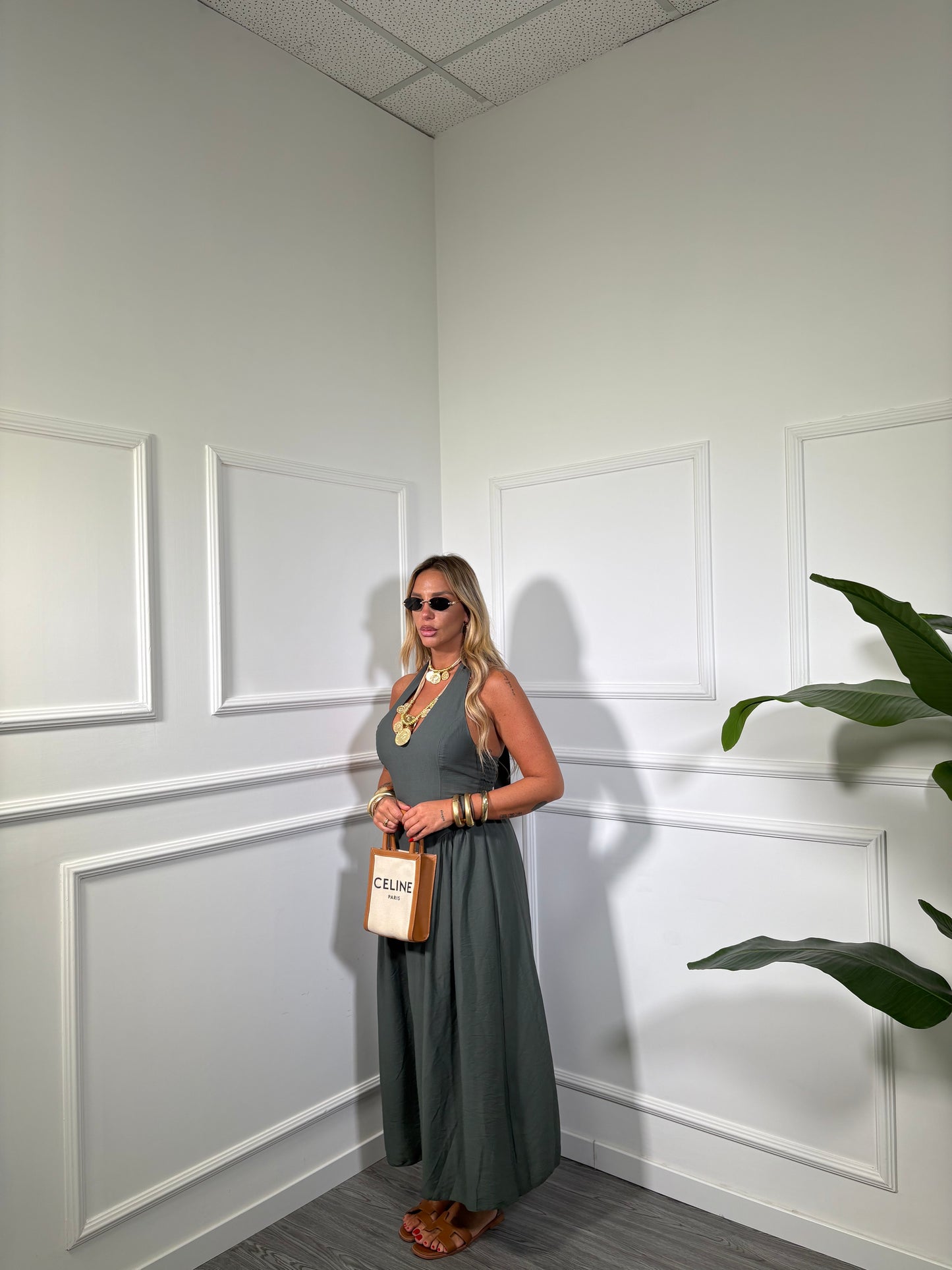 Abito midi a campana Sandy verde militare 58185