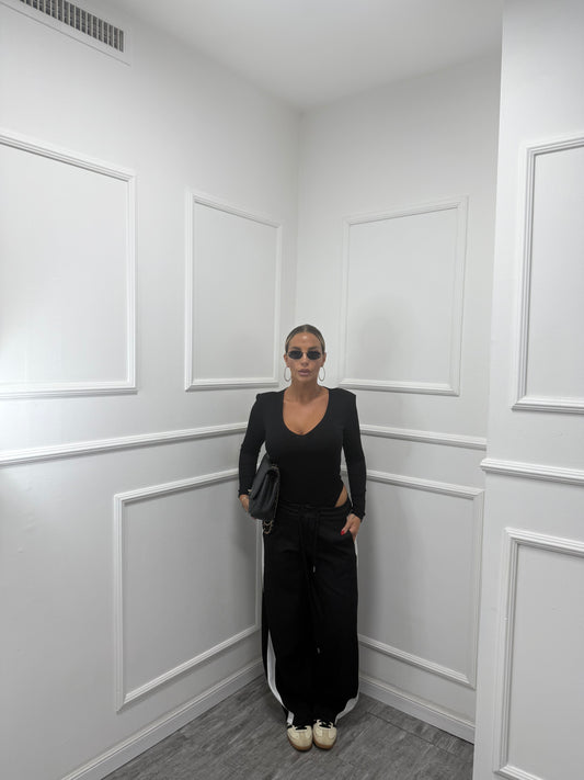 Pantaloni palazzo con banda laterale Running nero 66618