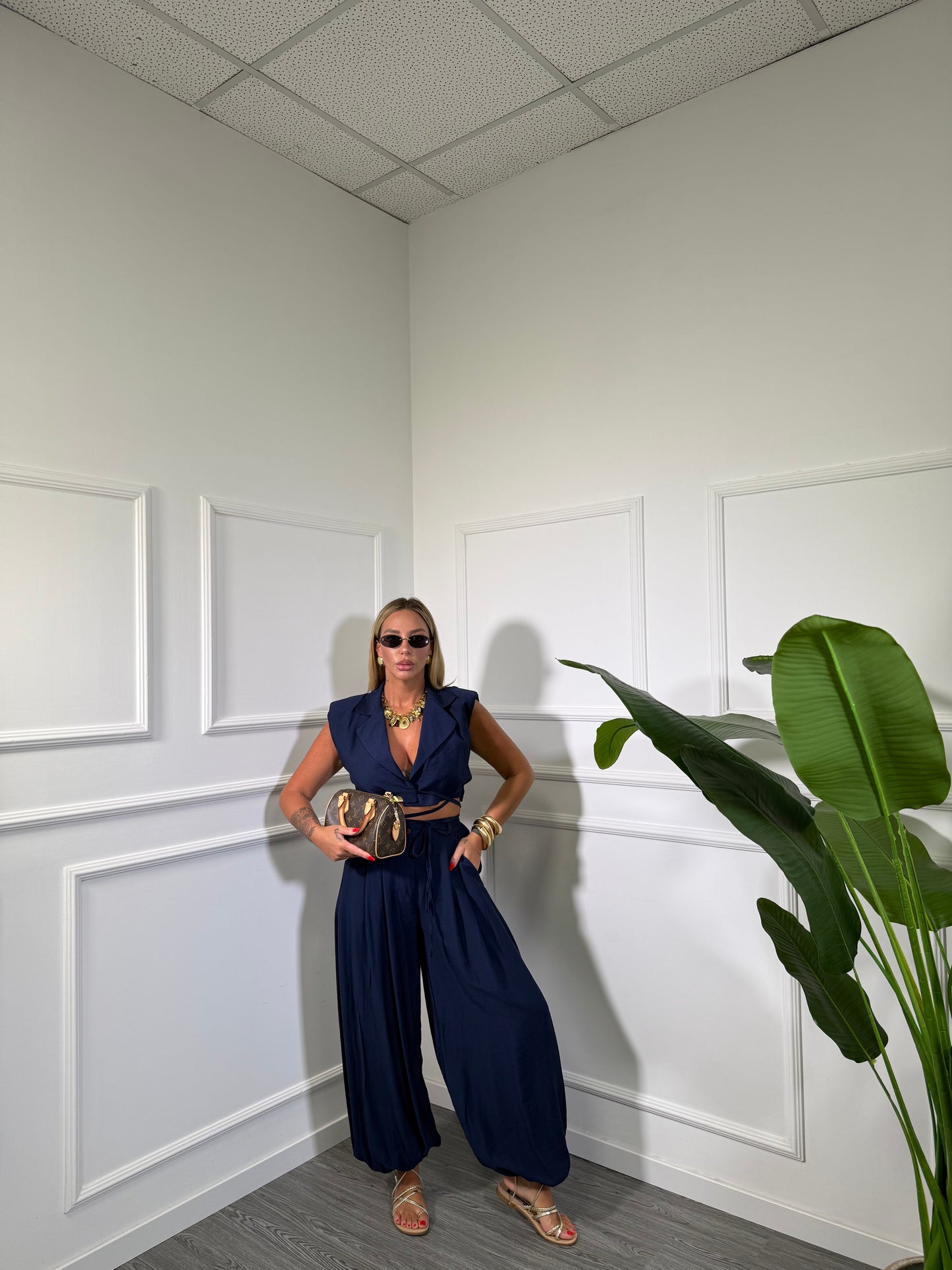 Coordinato misto lino Jeffry blu 6998