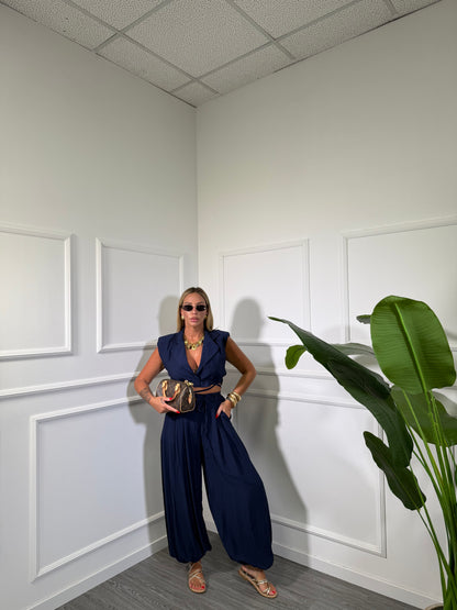 Coordinato misto lino Jeffry blu 6998