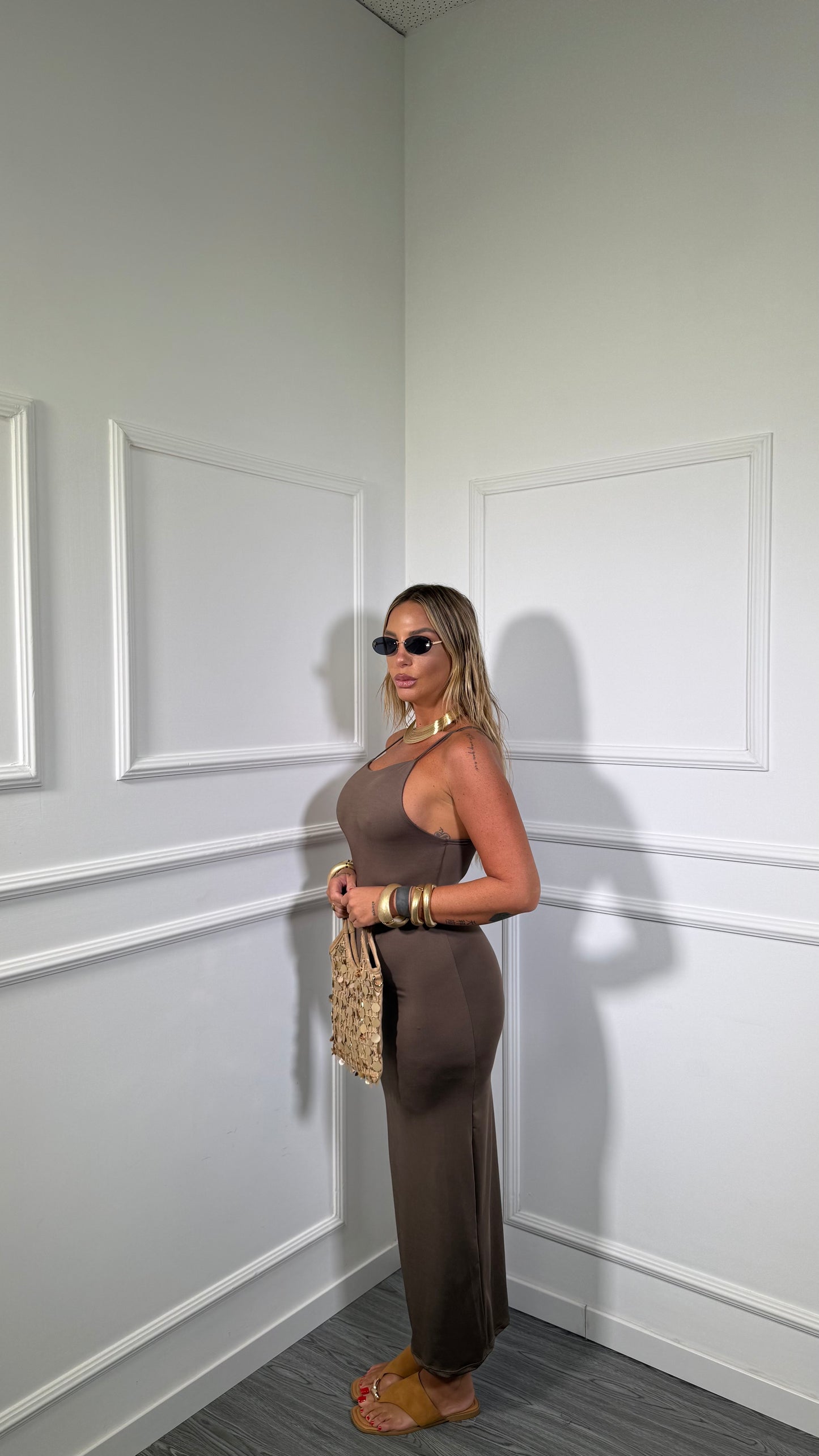 Abito midi in lycra taupe 16719