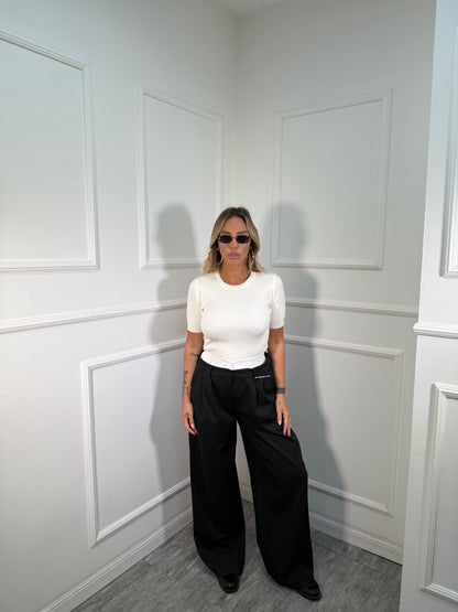 Pantaloni palazzo con doppio bustino elastico nero m12520