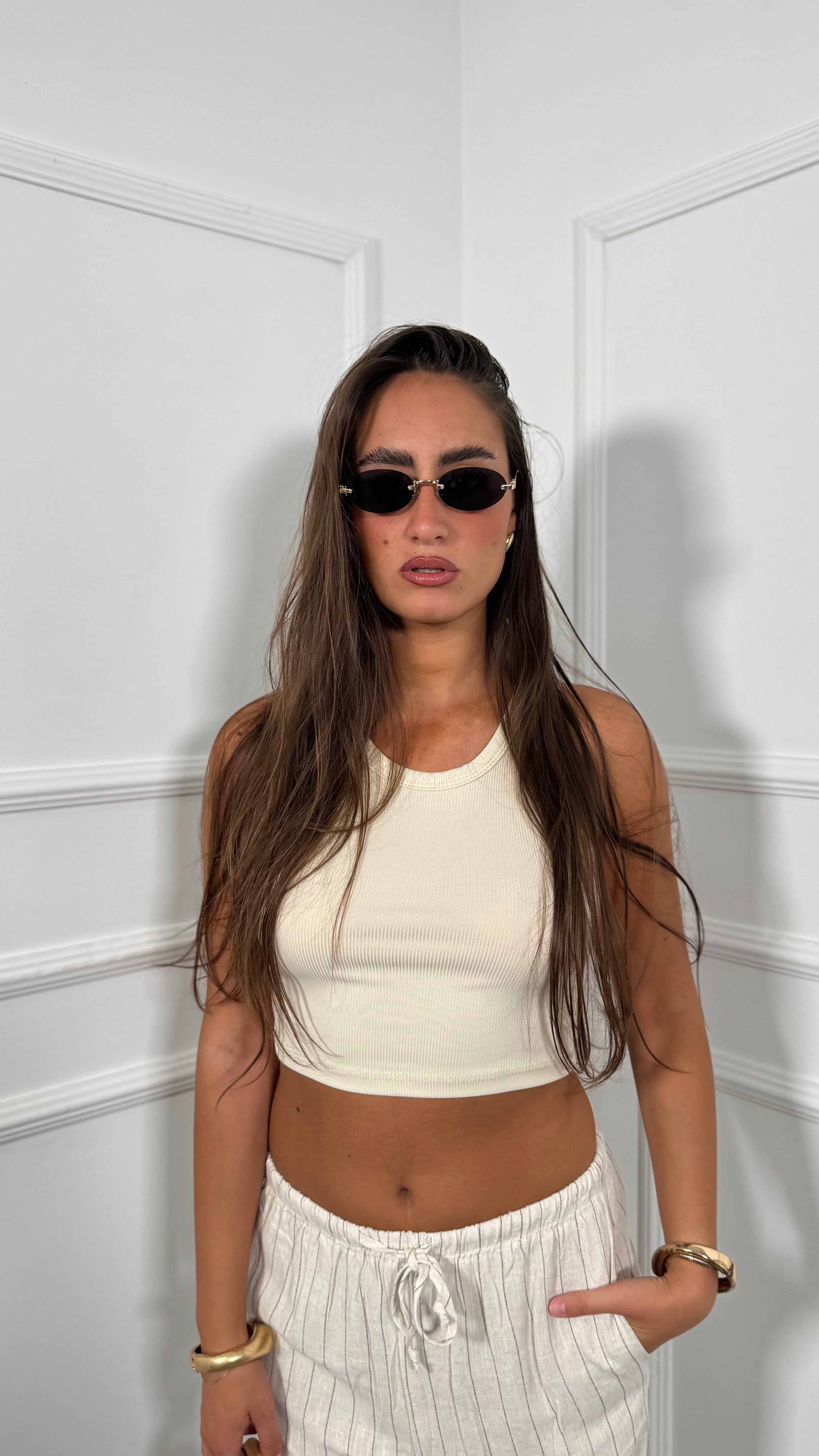 Canotta Crop a costine crema 24453