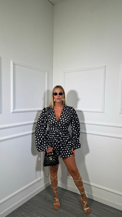 Jumpsuit a pois manica balloon Dafne nera 80164