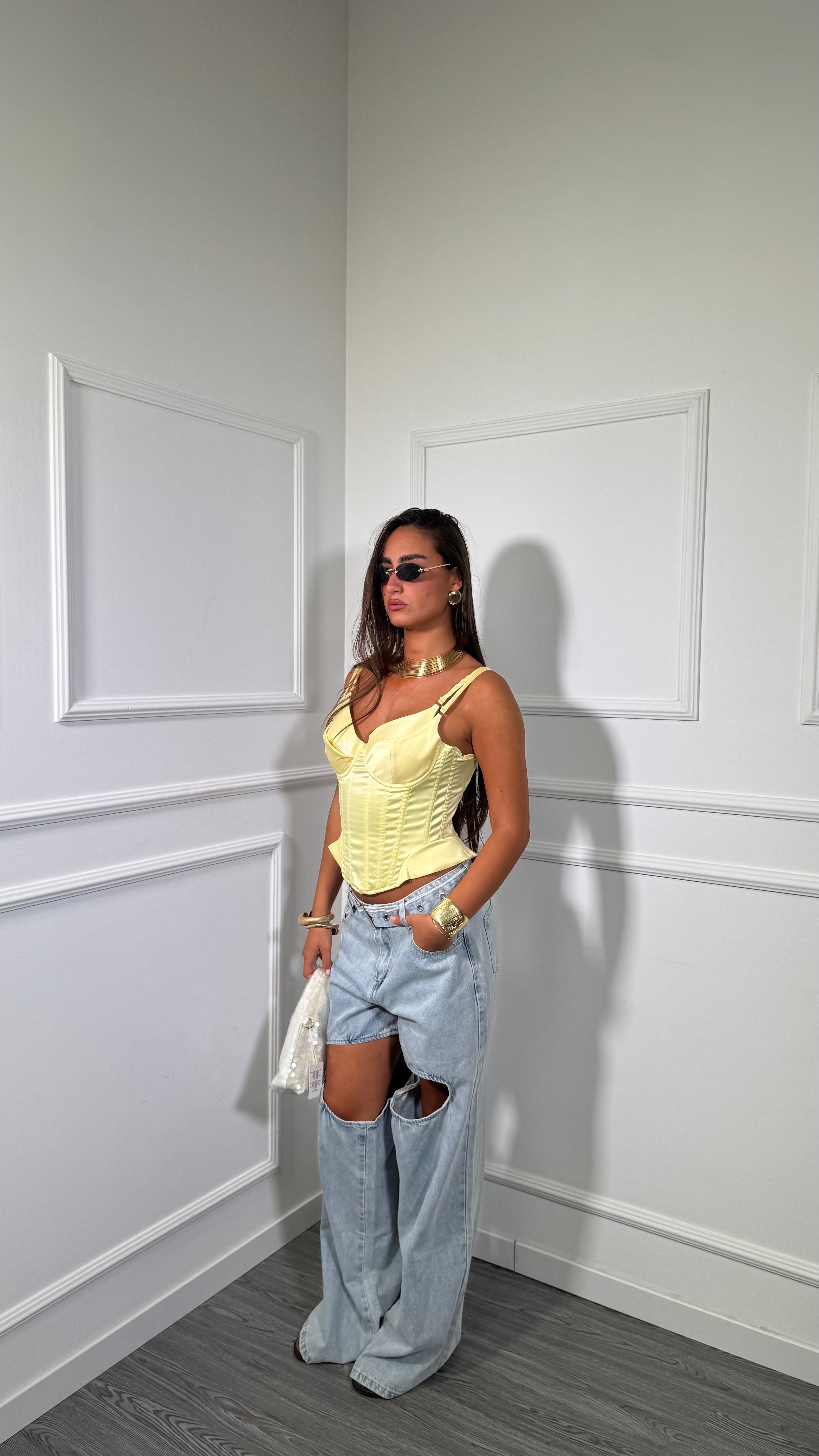 Jeans palazzo lavaggio chiaro cut out 06702