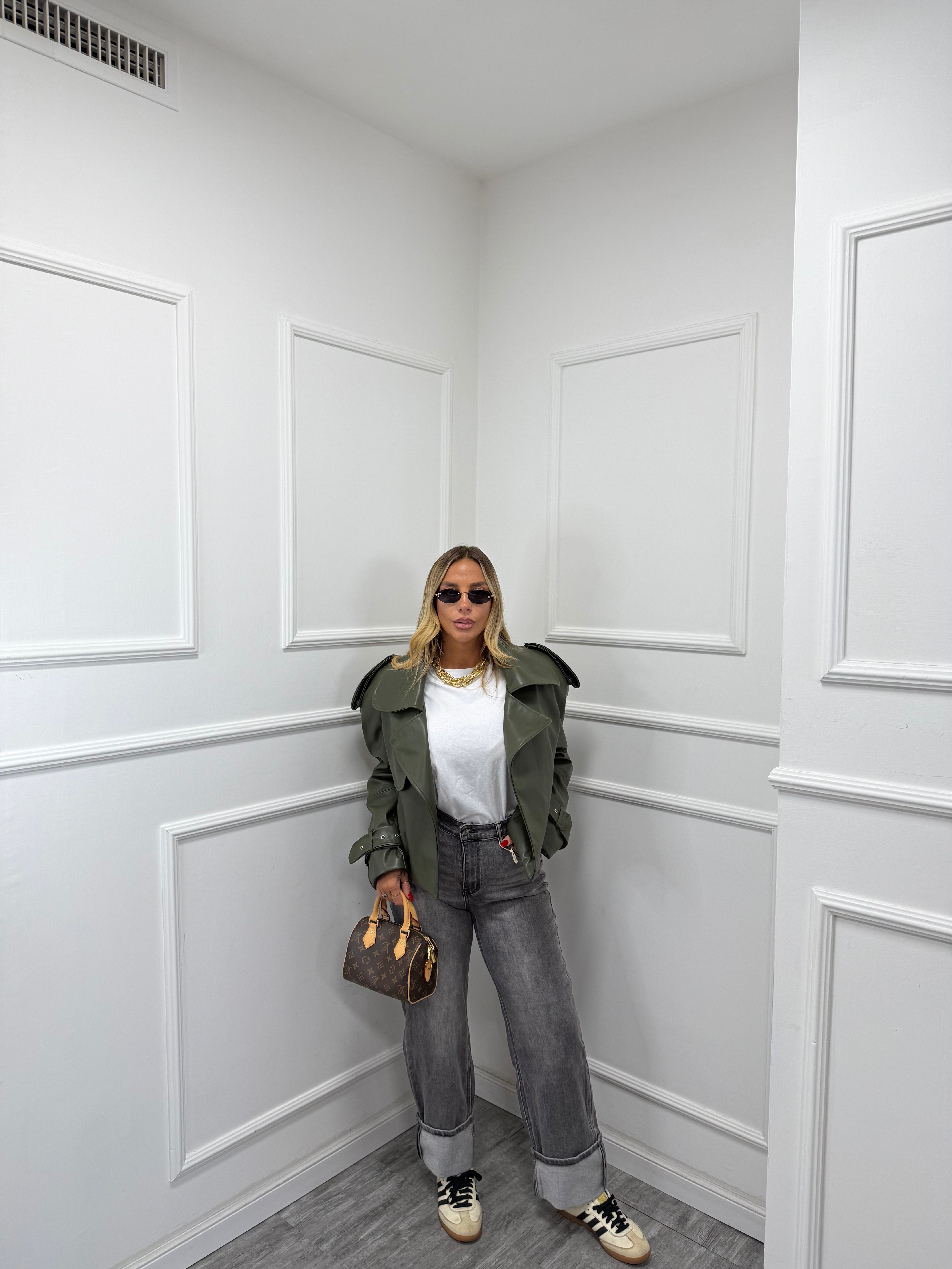 Giubbino in ecopelle oversize Vegas verde militare premium quality