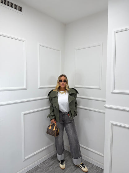 Giubbino in ecopelle oversize Vegas verde militare premium quality