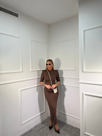 Abito midi in lycra con spalline cioccolato 27333
