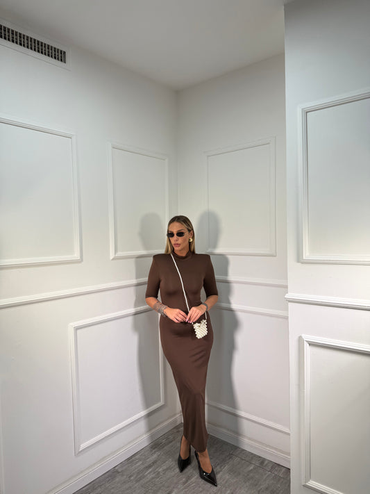 Abito midi in lycra con spalline cioccolato 27333