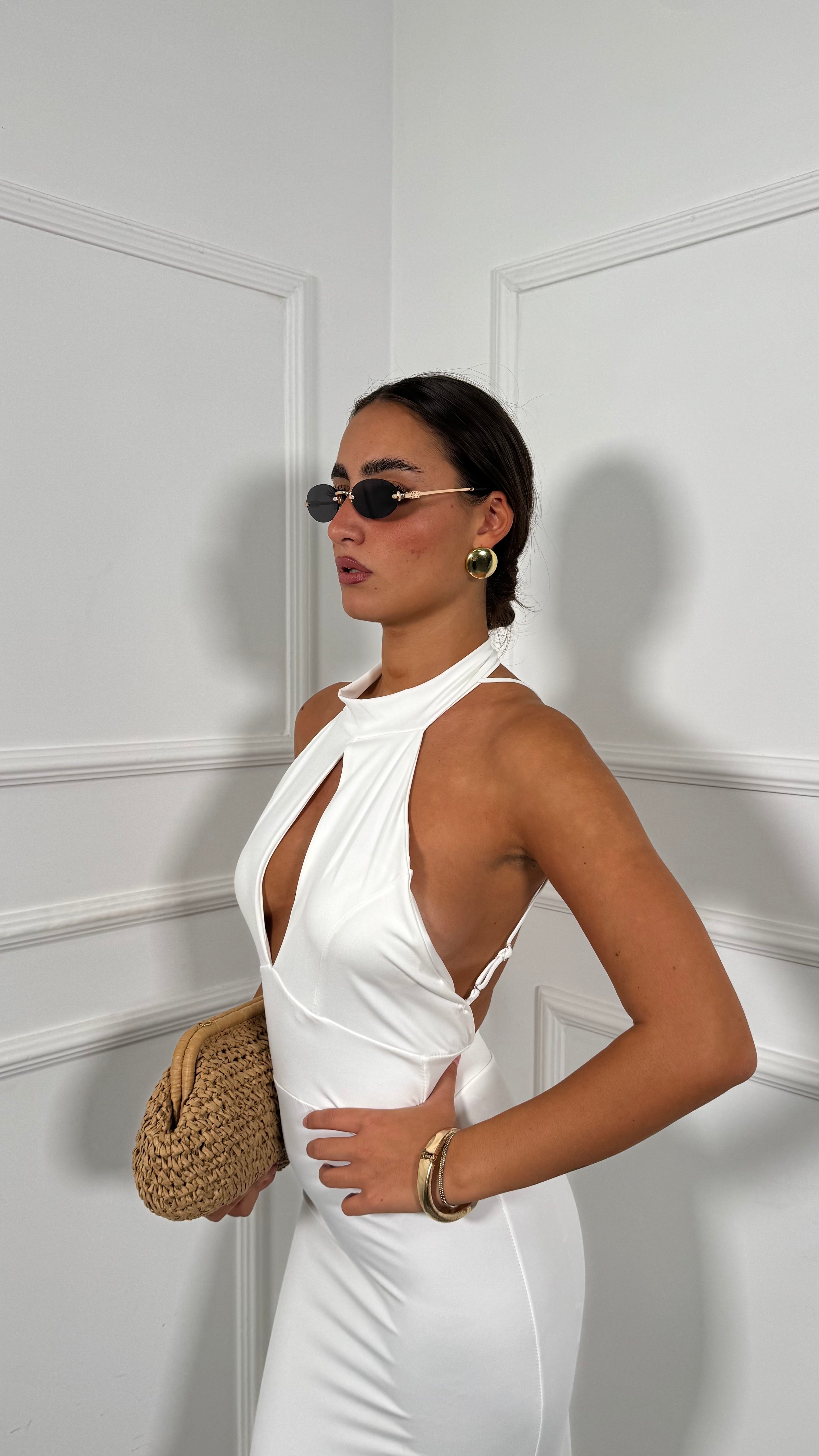 Abito lungo in lycra scollo sul retro Encantada bianco 22817