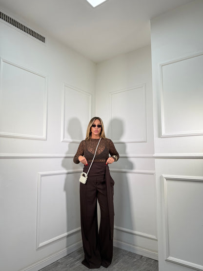 Pantaloni palazzo con fusciacca Karol cioccolato 16067