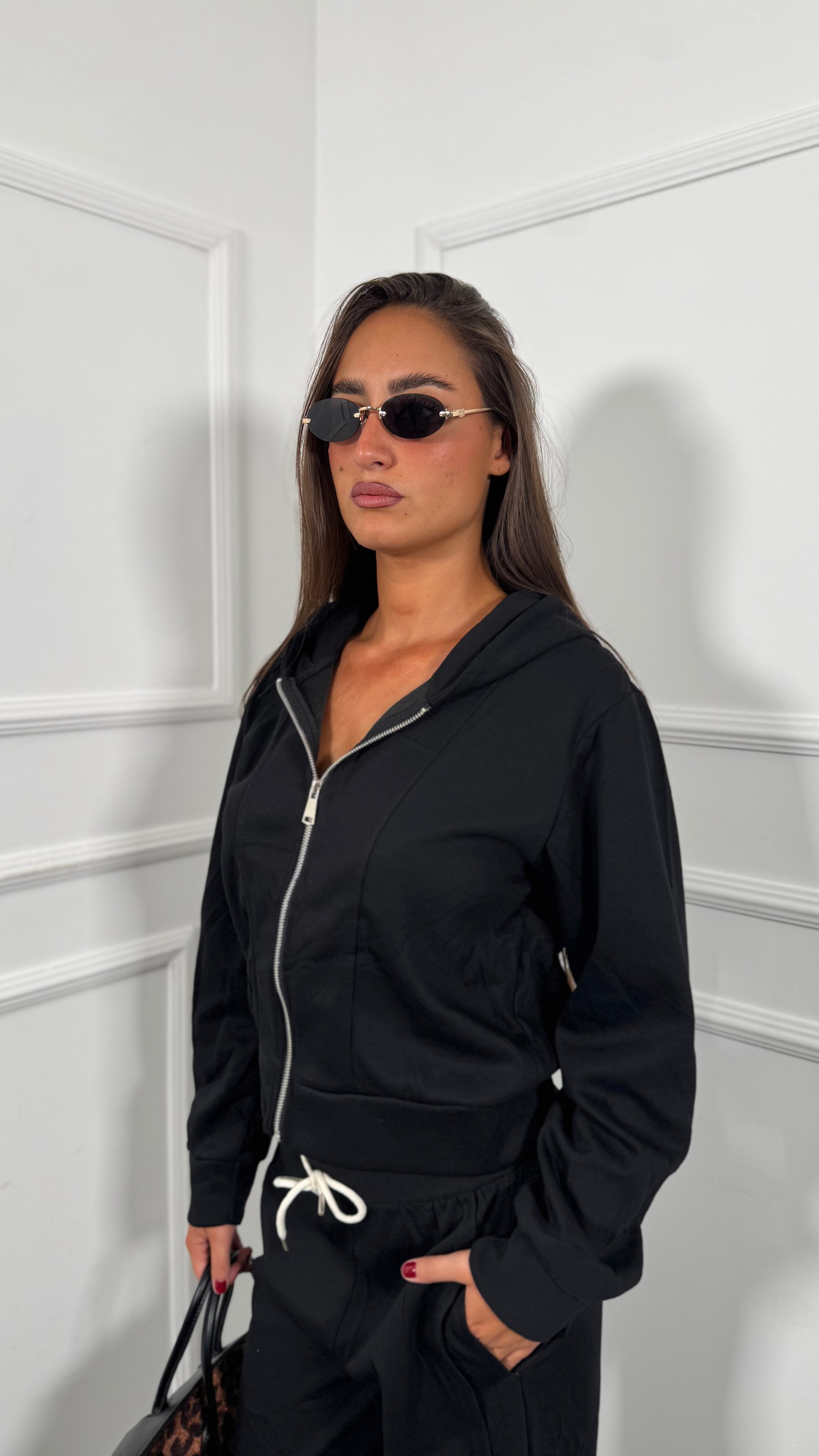 Coordinato tuta palazzo Footing nera 9144