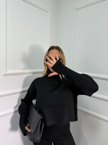 Coordinato lana rasata collo alto Alaska nero g106