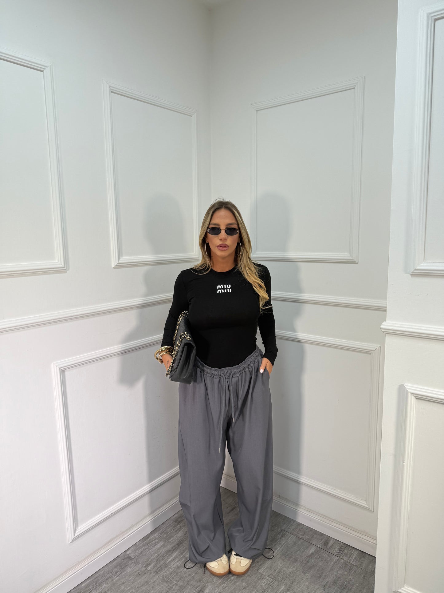 Pantaloni balloon con coulisse Curvy 66302 grigio