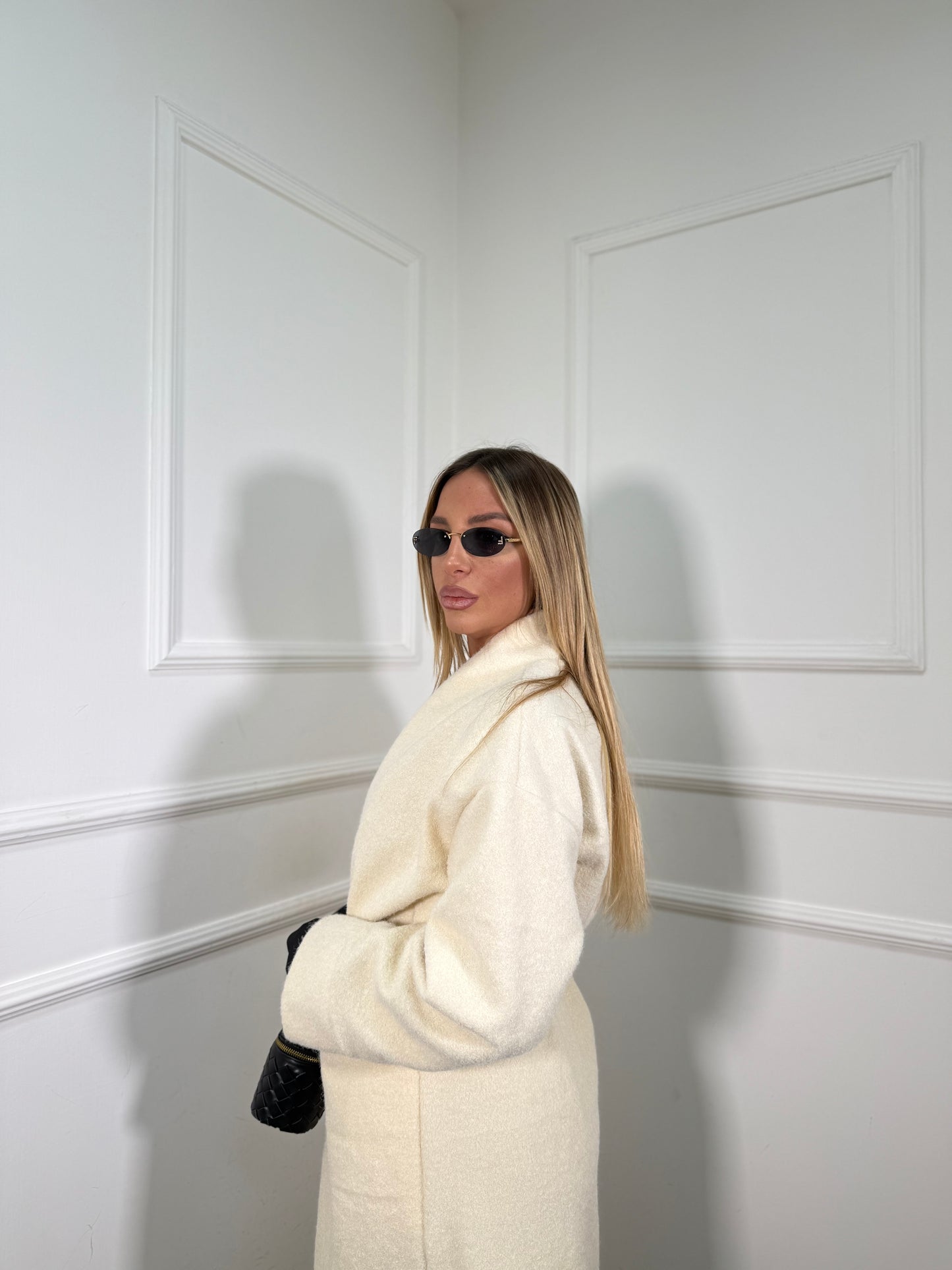 Cappotto lana cotta con cinturino Isabel panna 250179