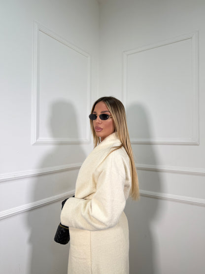 Cappotto lana cotta con cinturino Isabel panna 250179