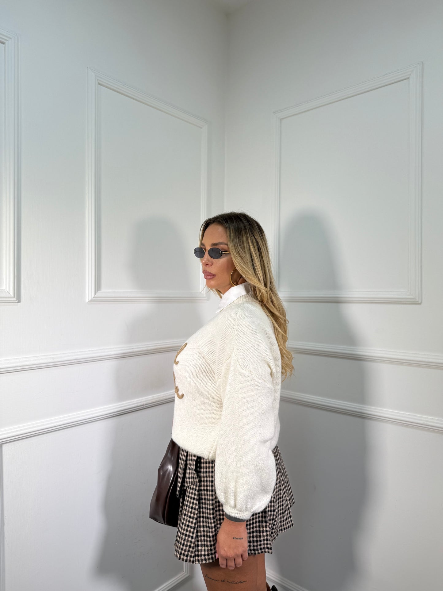 Pullover lana cotta Ho il mal di gente panna a2903