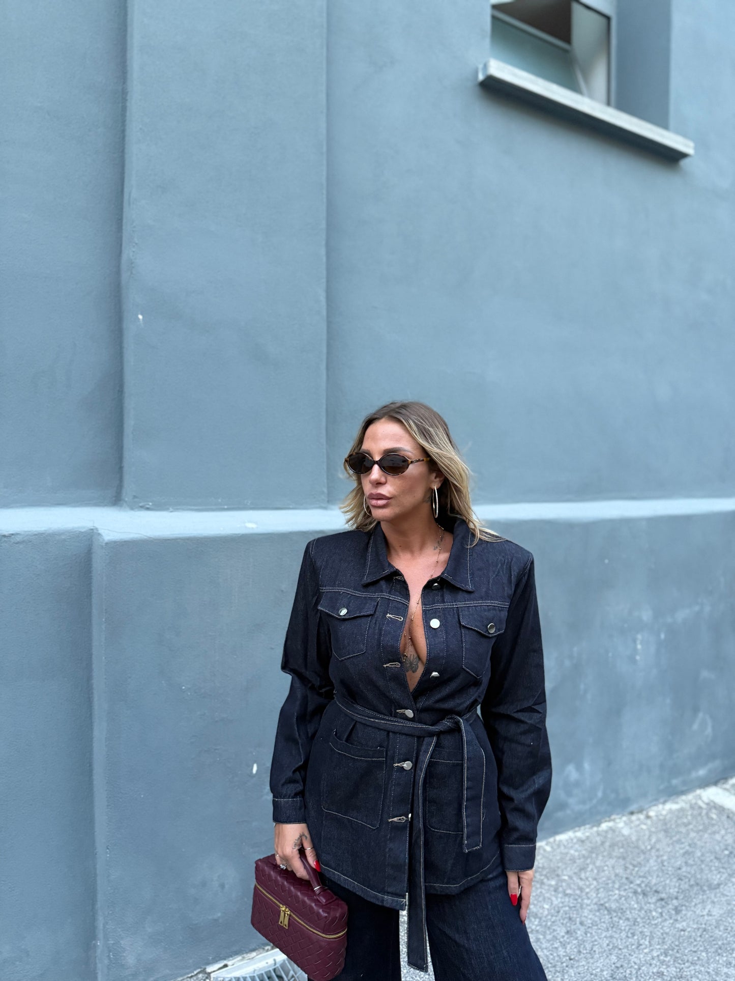 Giacca in denim con fusciacca Loving lavaggio zero mf2675