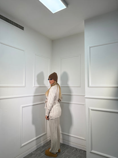 Coordinato in maglia a coste December panna 228000