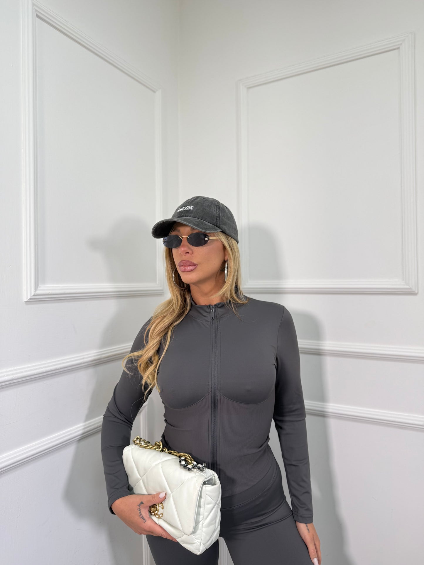 Coordinato in lycra contenitiva Nelly grigio scuro bzm207