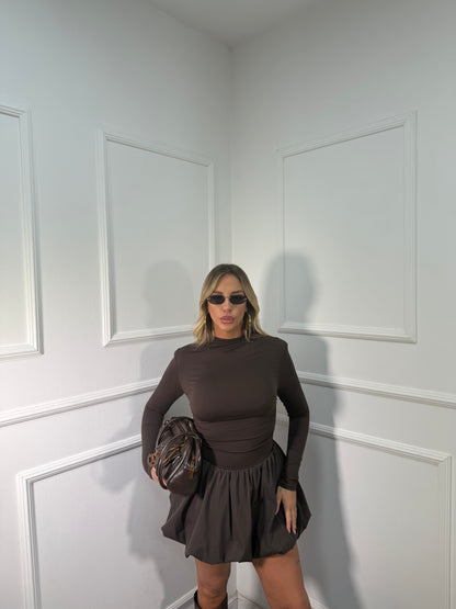 Abito in lycra a palloncino Anya cioccolato 13406