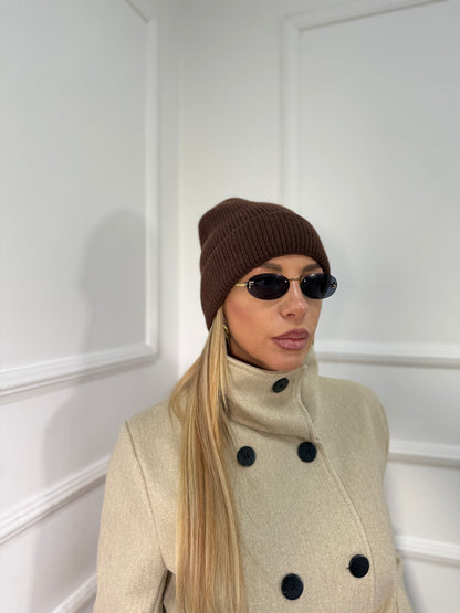 Cappello misto lana a costine Snow cacao