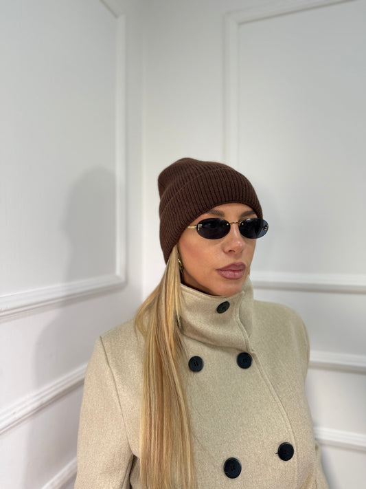 Cappello misto lana a costine Snow cacao