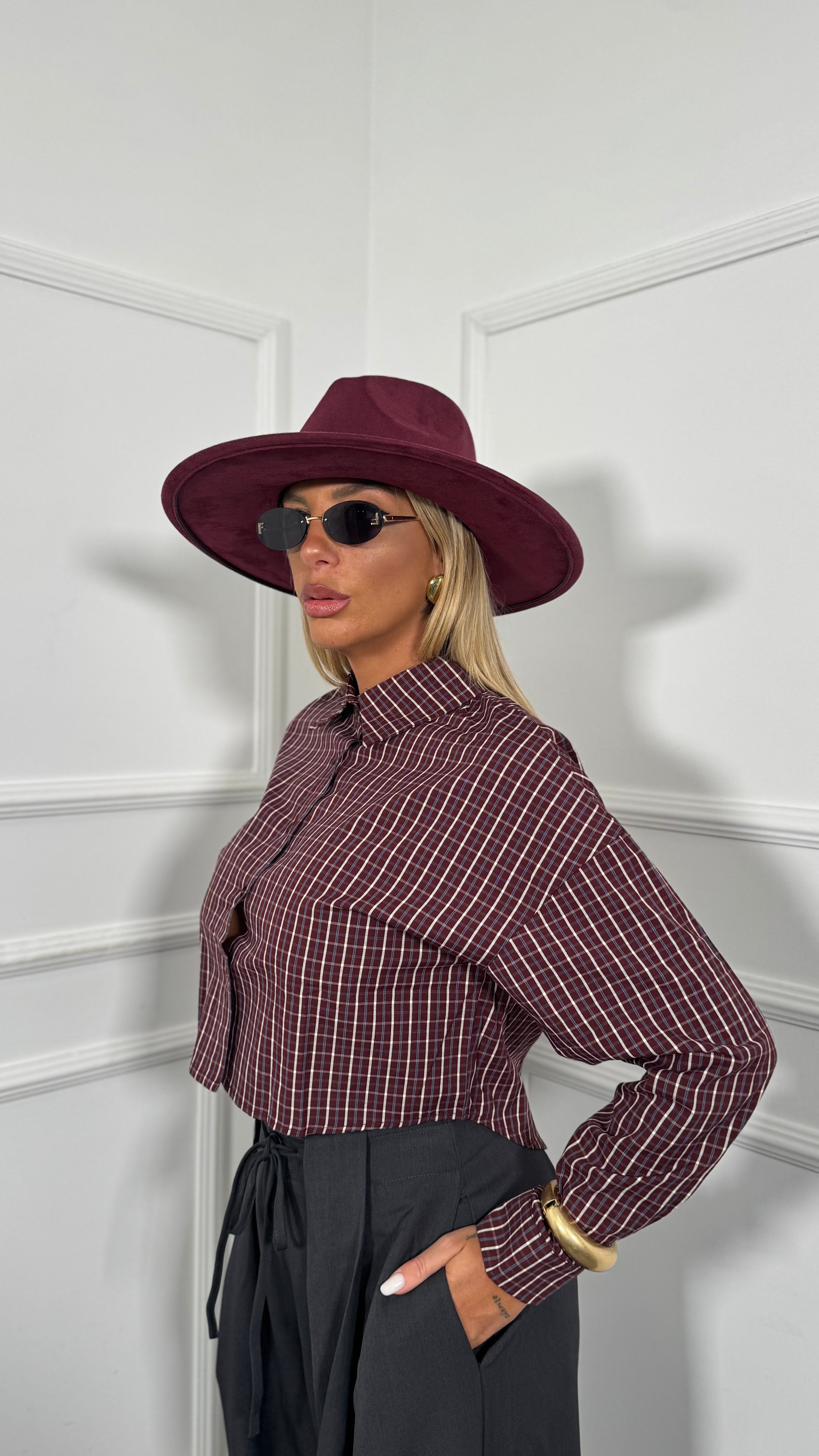 Camicia crop a quadretti British bordeaux dk58065