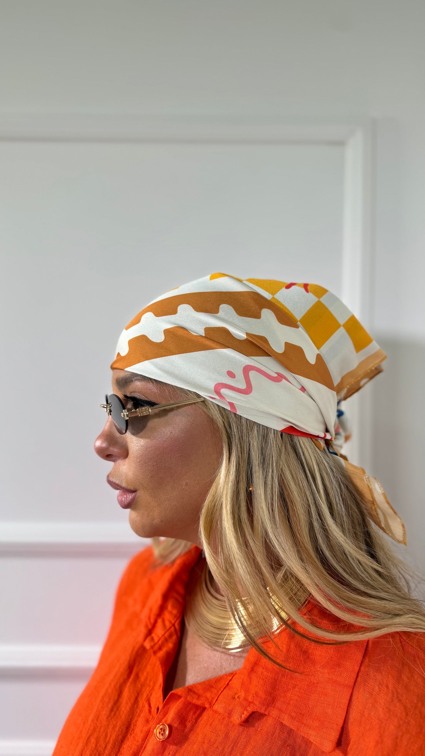 Pareo + bandana in satin Aragosta arancio/azzurro 37271