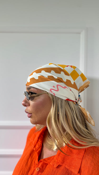 Pareo + bandana in satin Aragosta arancio/azzurro 37271