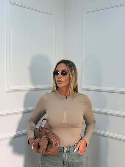 Body con zip modellante taupe bzm022