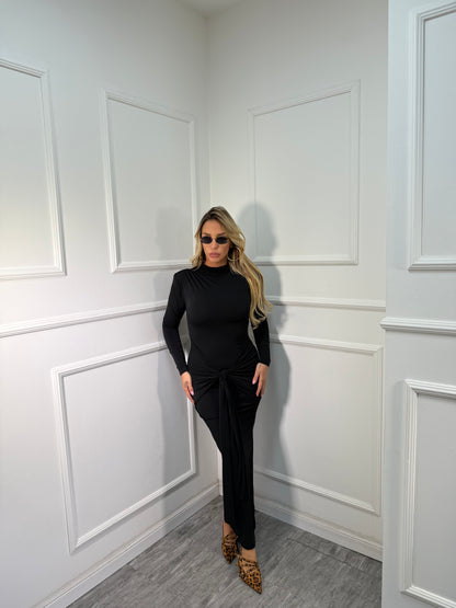 Abito midi in lycra con nodo nero 13413