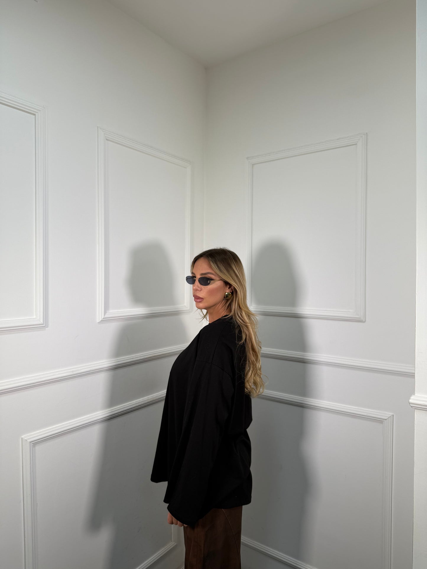 Shirt in cotone manica campana Crissy nera 22640