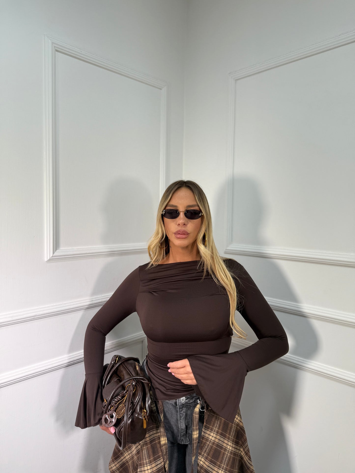 Shirt in lycra asimmetrica Vicky cacao 143181