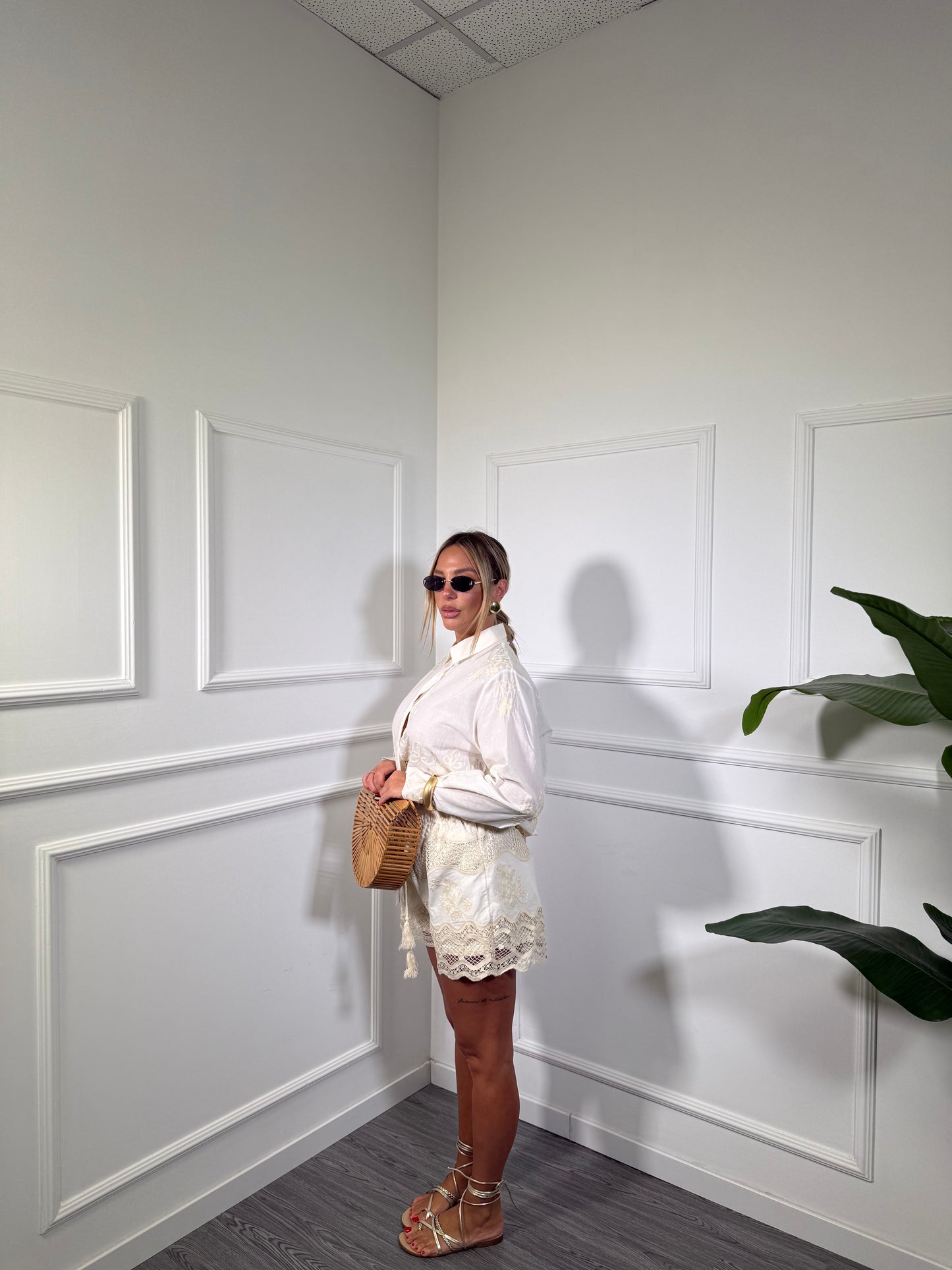 Coordinato in macramè Shellys canapa 8627